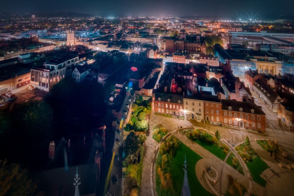 City of Gloucester stretching southwards from the tower of Gloucester Cathedral