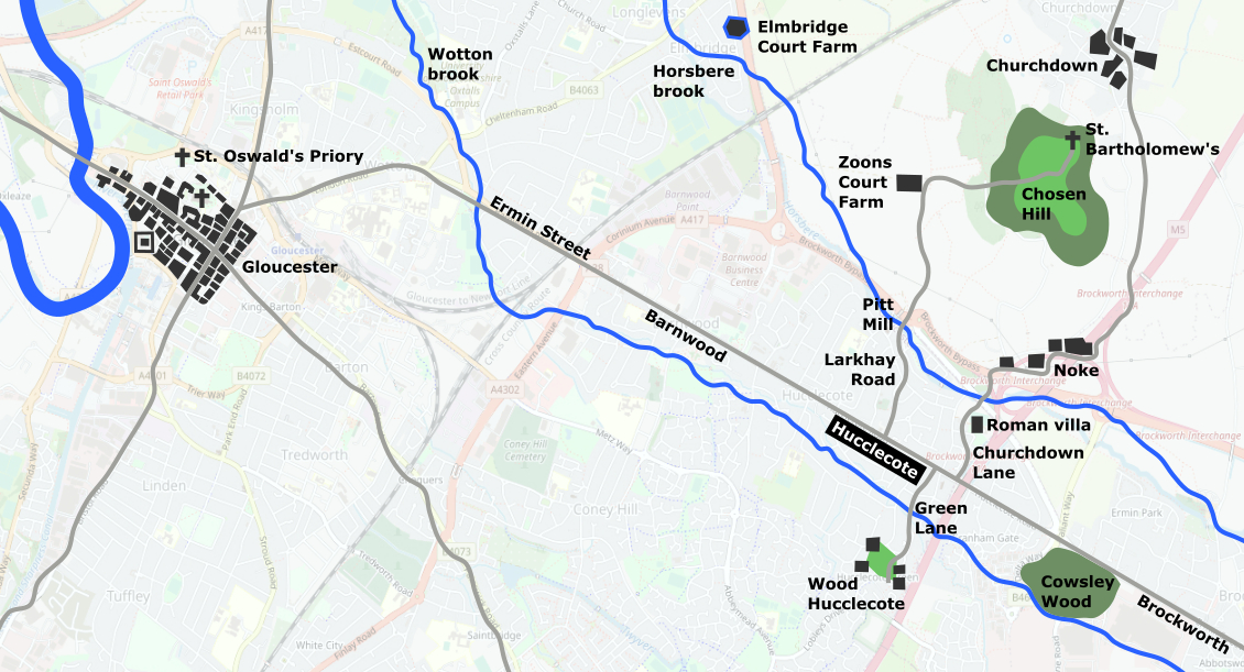 Map of ancient Hucclecote