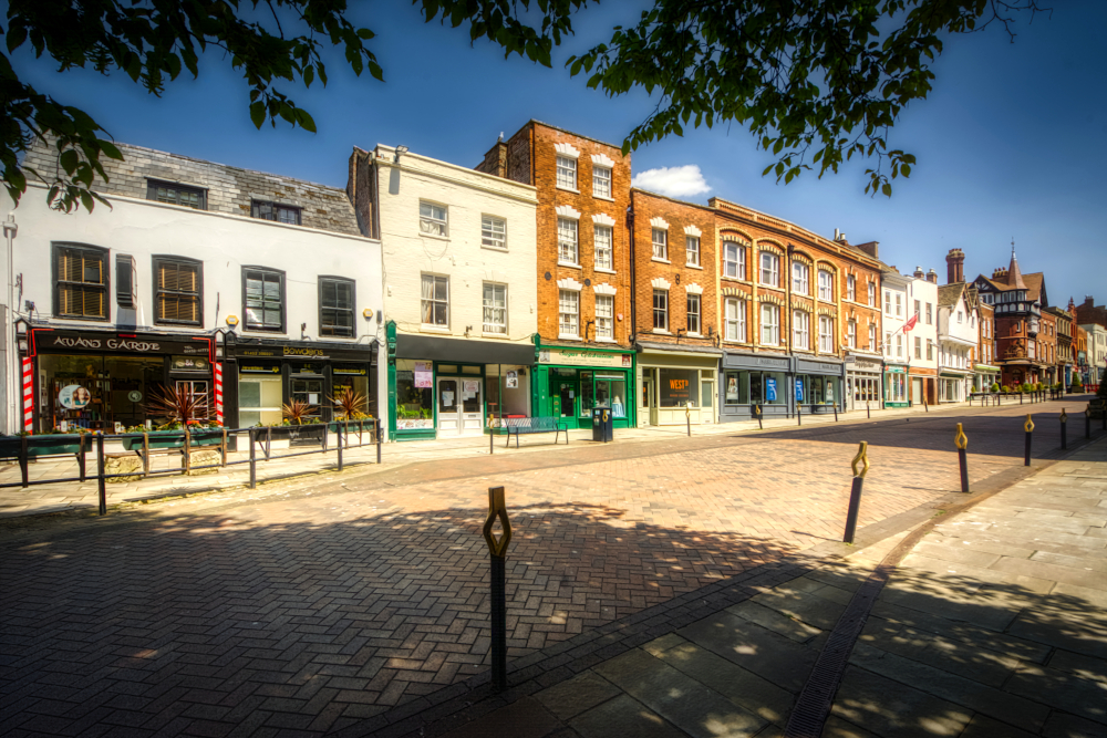 Looking up Westgate Street beginning with No. 86 (Avant Garde)