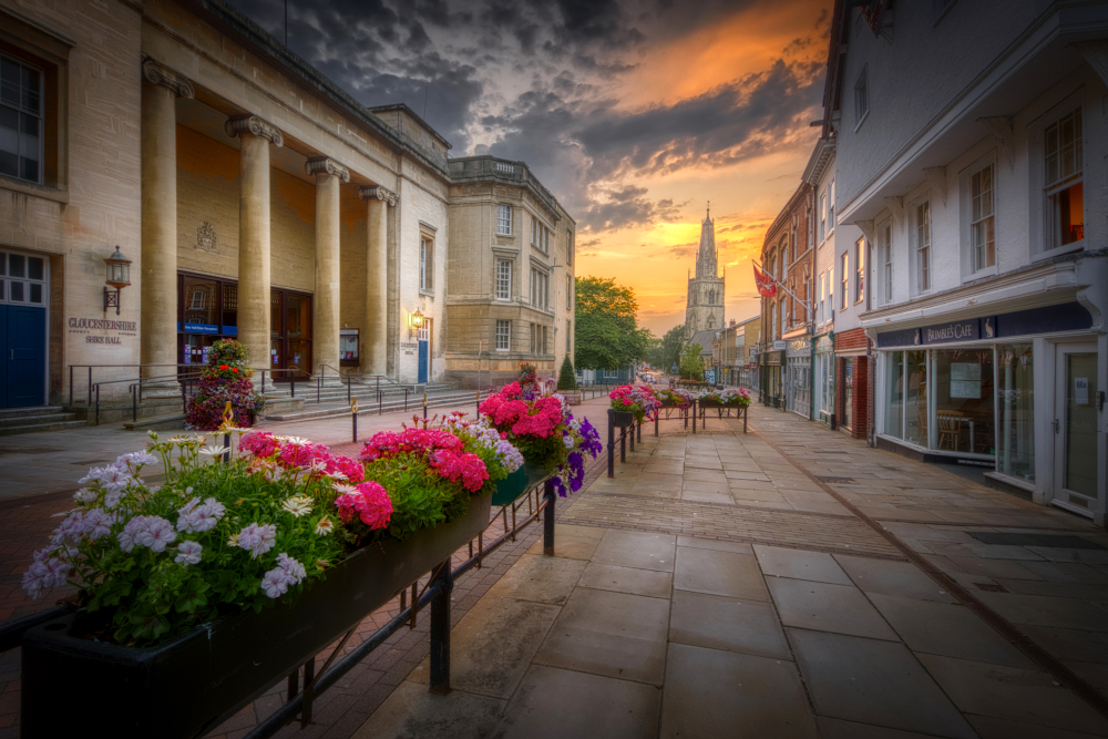 Looking down lower Westgate Street towards the Church of St. Nicholas