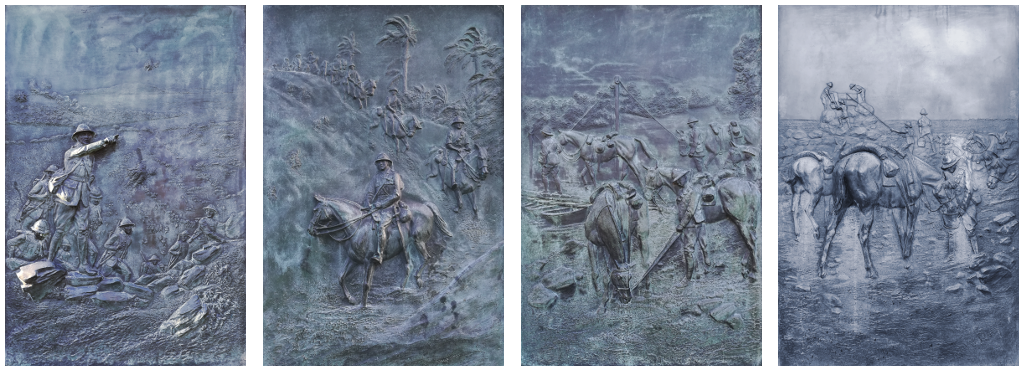 Panels depicting the Royal Gloucestershire Hussars at Gallipoli 1915, Sinai 1916, Palestine 1917 and Syria 1918