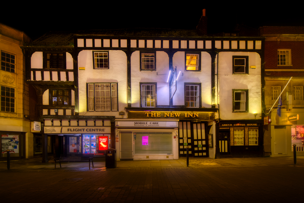 New Inn frontage on Northgate Street at night