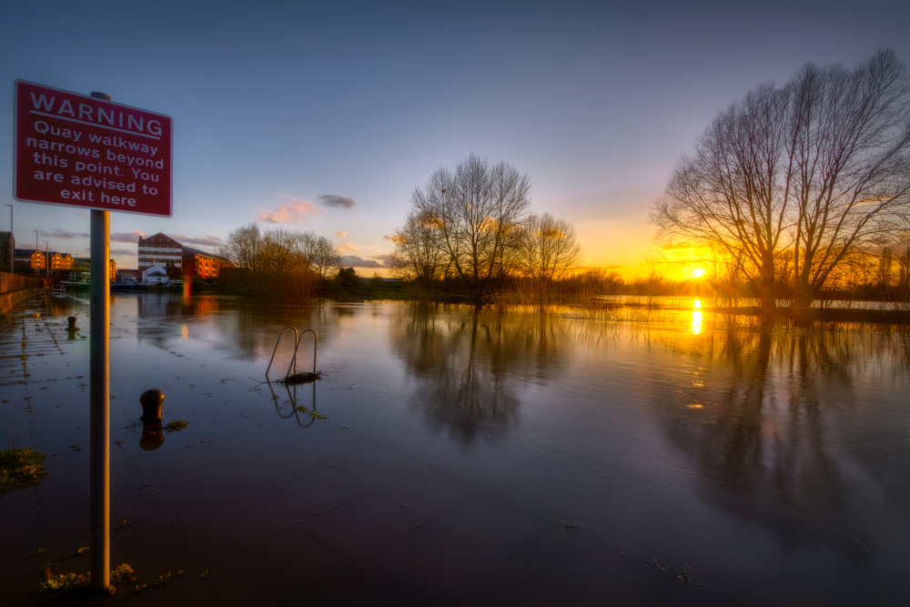 River Severn and flooded hams providing natural defences to the west and north-west